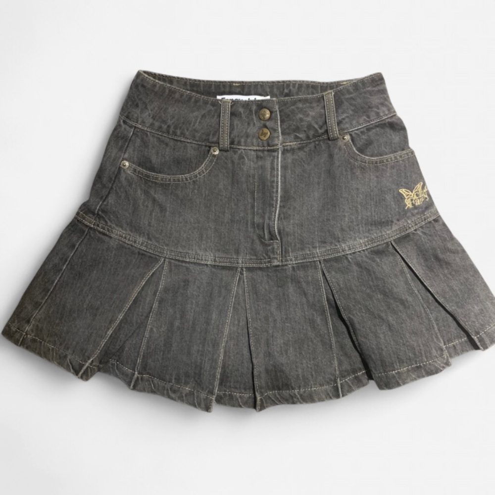 Low Rise Denim Pleated Mini Skirt- Authentic Y2K Fancy Club - Grunge